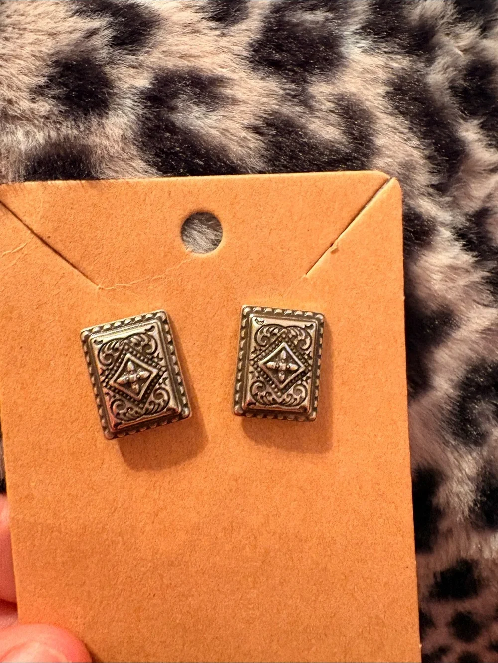 Brighton Silver-Tone Vintage Filigree Rectangle Stud Earrings